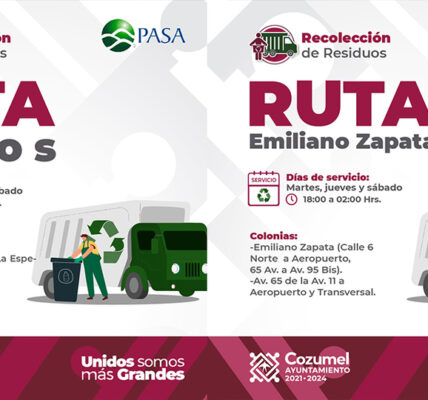 Gobierno Municipal de Cozumel difunde horarios de rutas de servicio de recoja de basura