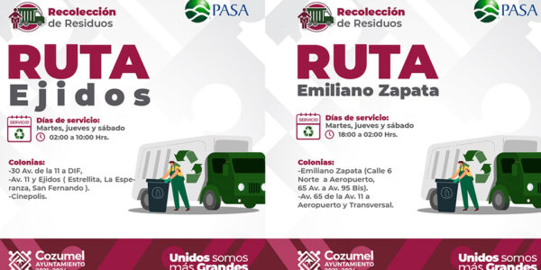 Gobierno Municipal de Cozumel difunde horarios de rutas de servicio de recoja de basura